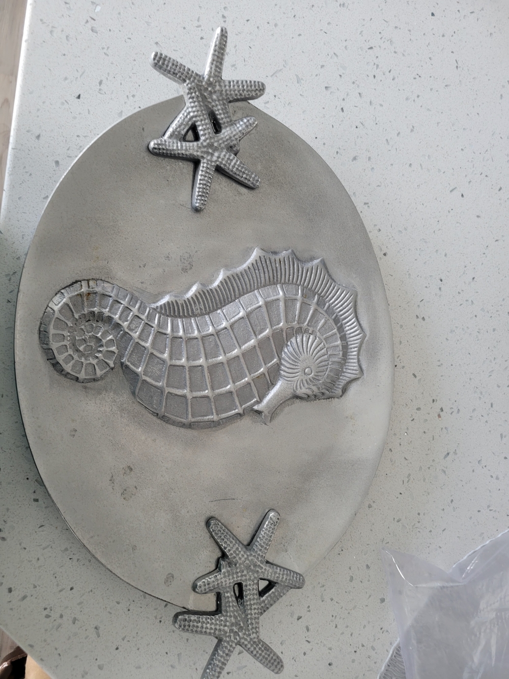 Silver Seahorse Decorative Tray with Starfish Accents